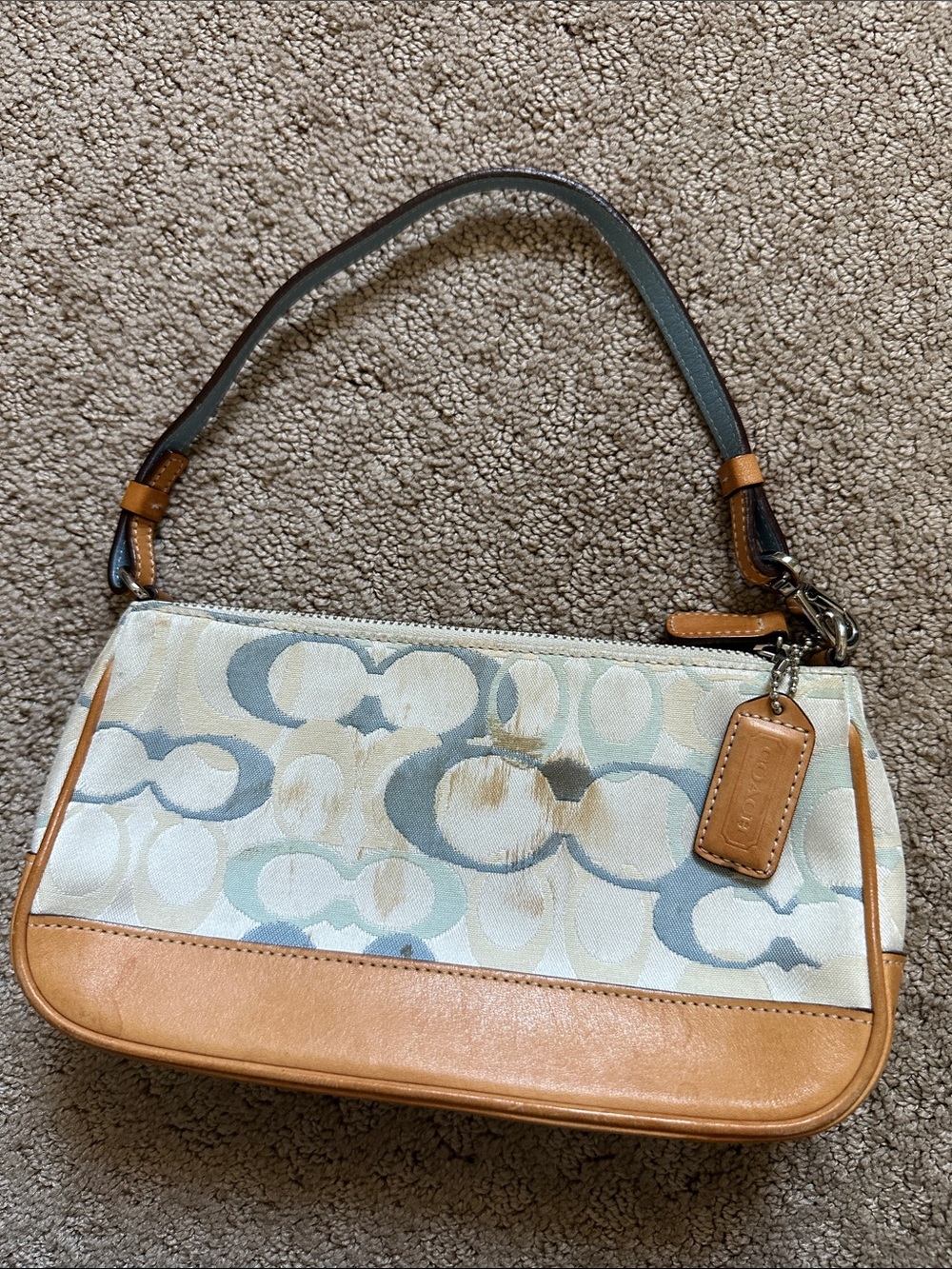 Coach Pastel Blue and Tan Signature Canvas Shoulder Bag - Picture 2 of 8